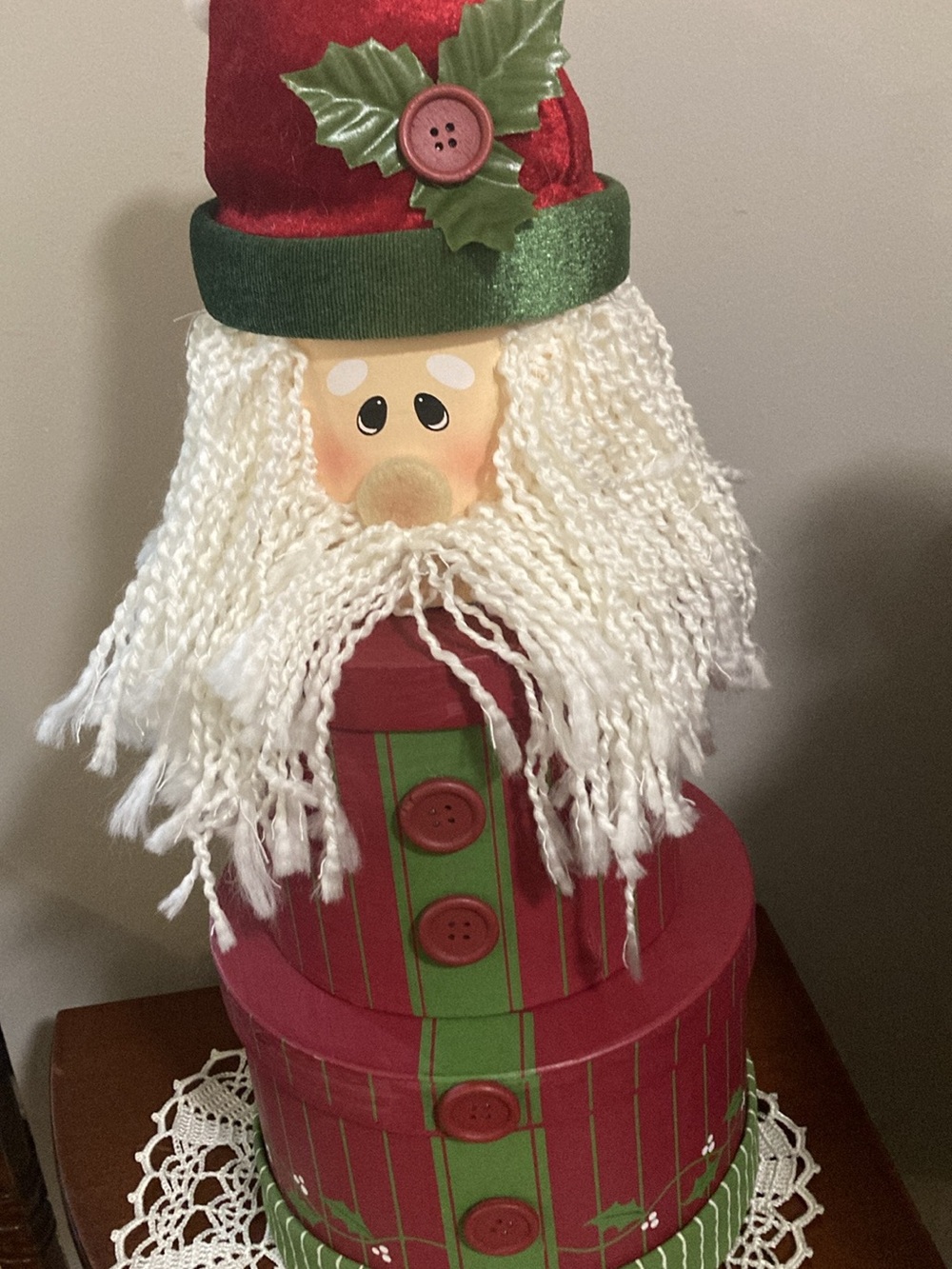 Handcrafted Red & Green Stacked Santa Holiday Decor